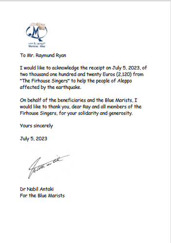 Thank you note from St. Maelruain's 2023